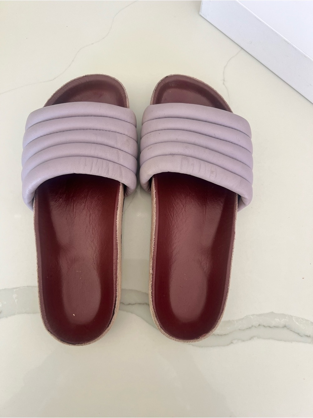 Isabel Marant Lavender Padded Slide Sandals with Maroon Footbed